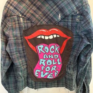 Chaser rock and roll Upcycled distressed Krush plaid button down top size XL